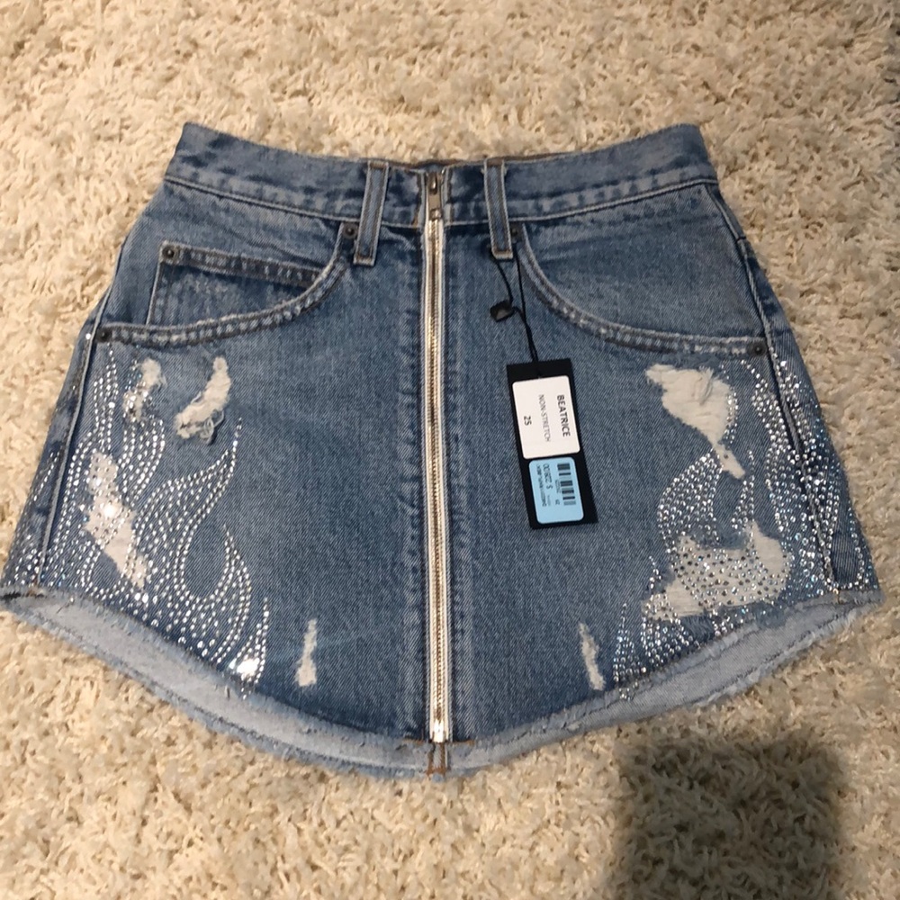 Beatrice Carmar Los Angeles Rhinestone Jean Skirt